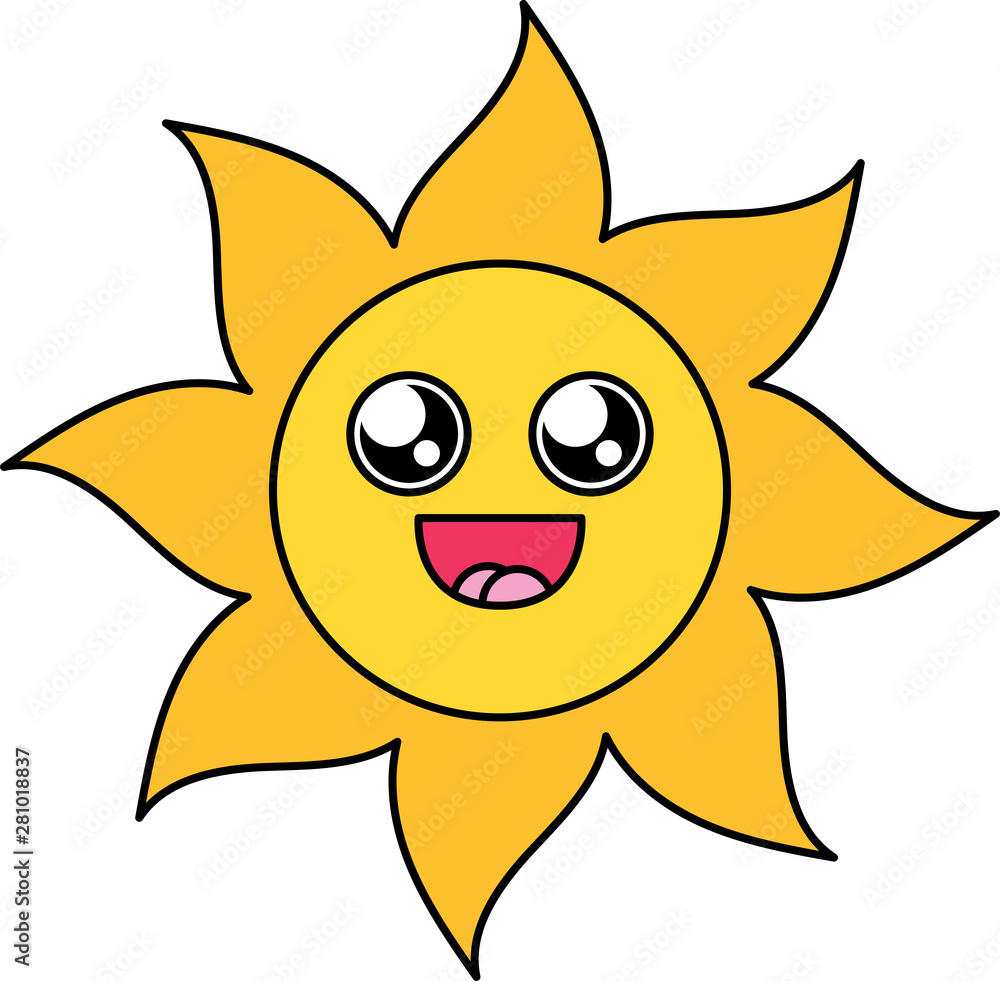 Fascinated sun sticker outline illustration
