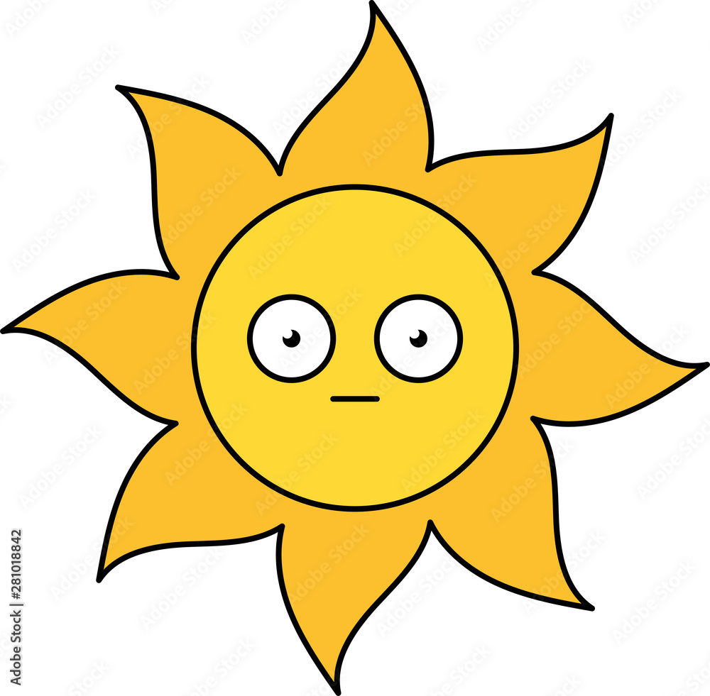 Shocked sun emoji outline illustration