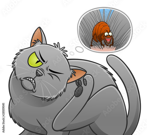 Cat scratching itself and thinking about flea