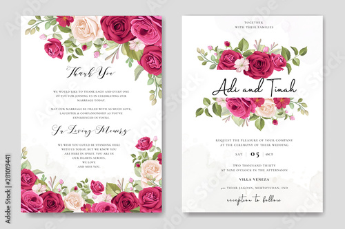 elegant wedding card design with beautiful roses wreath template