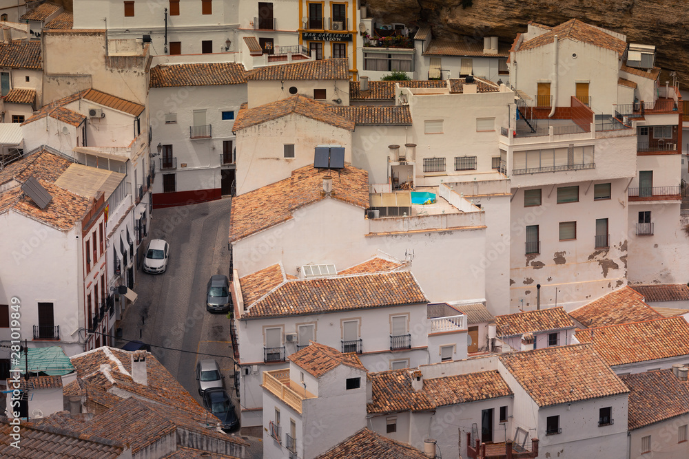 Setenil de las Bodegas one of the famous white towns from Cadiz region at Andalucia, Spain.