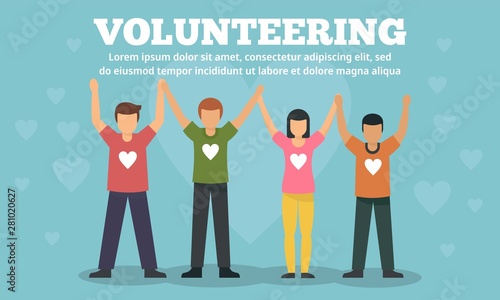 Group volunteering concept banner. Flat illustration of group volunteering vector concept banner for web design