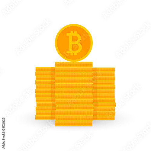 Crypto currency is a penny of golden color on a white background