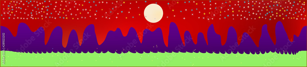 Naklejka premium Red sky, and mountains landscape. 