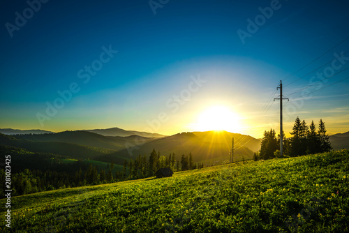 Sunset in the Carpathian mountains.