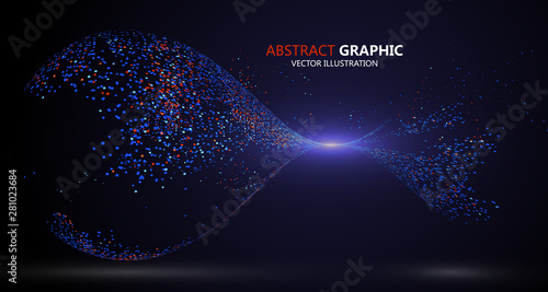 Abstract graphic composed of colorful particles, vector illustration.
