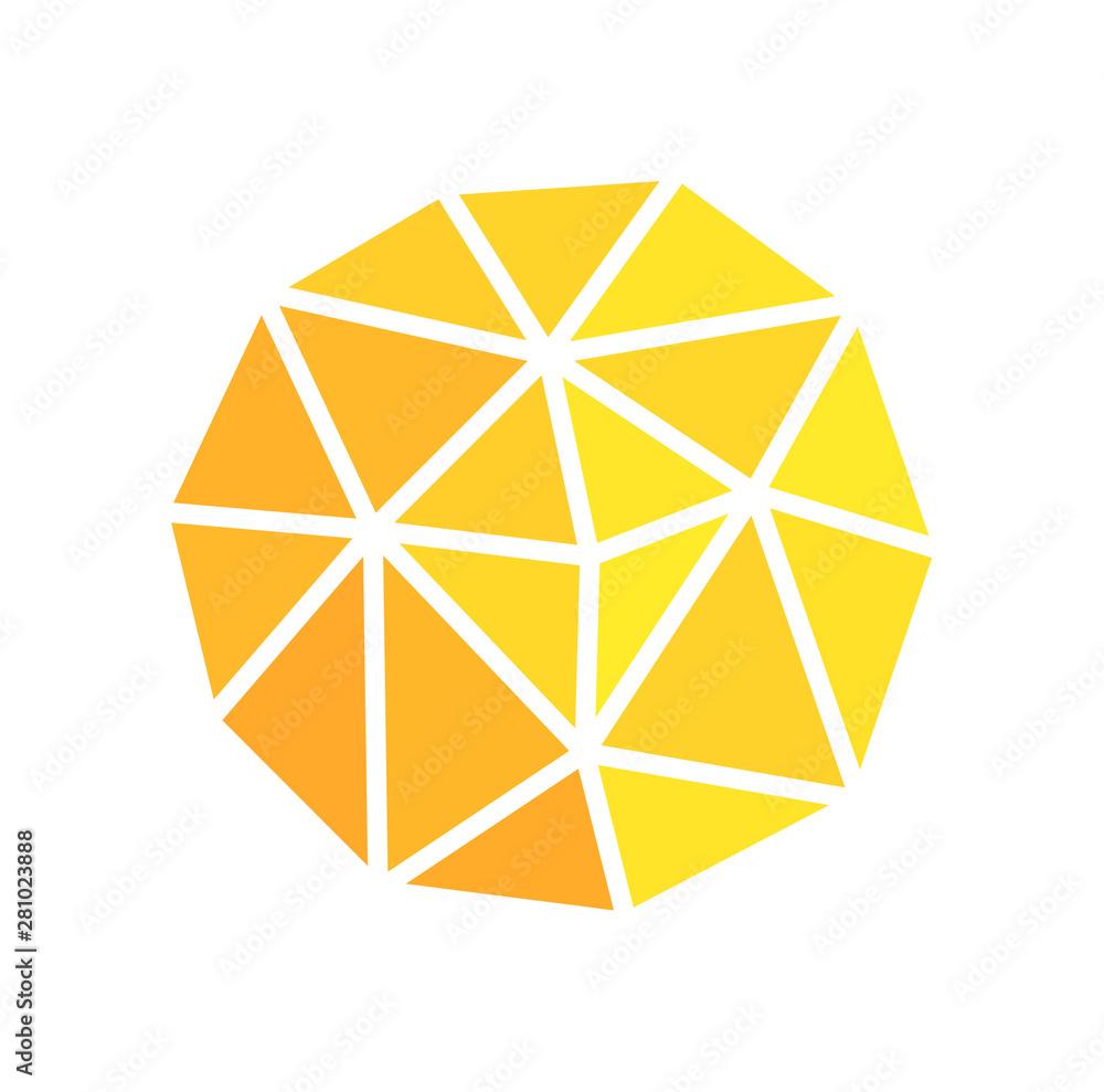 Low poly orange and yellow sun symbol or logo Low poly orange and yellow sun symbol or logo
