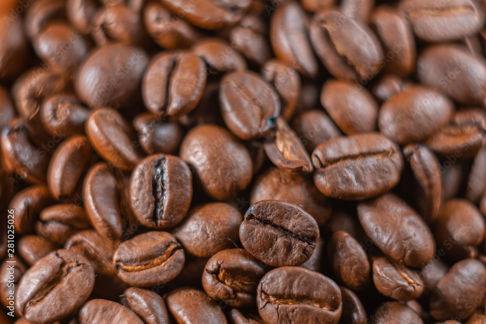 Coffee beans close up. Coffee production industry concept Coffee beans close up. Coffee production industry concept
