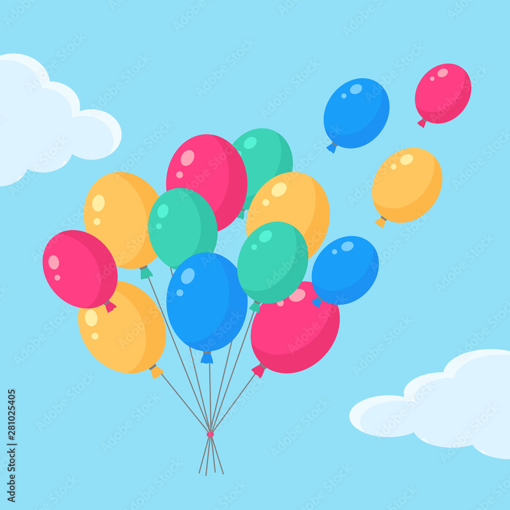 Helium air balloon, balls isolated on background. Happy birthday, party concept. Vector flat design