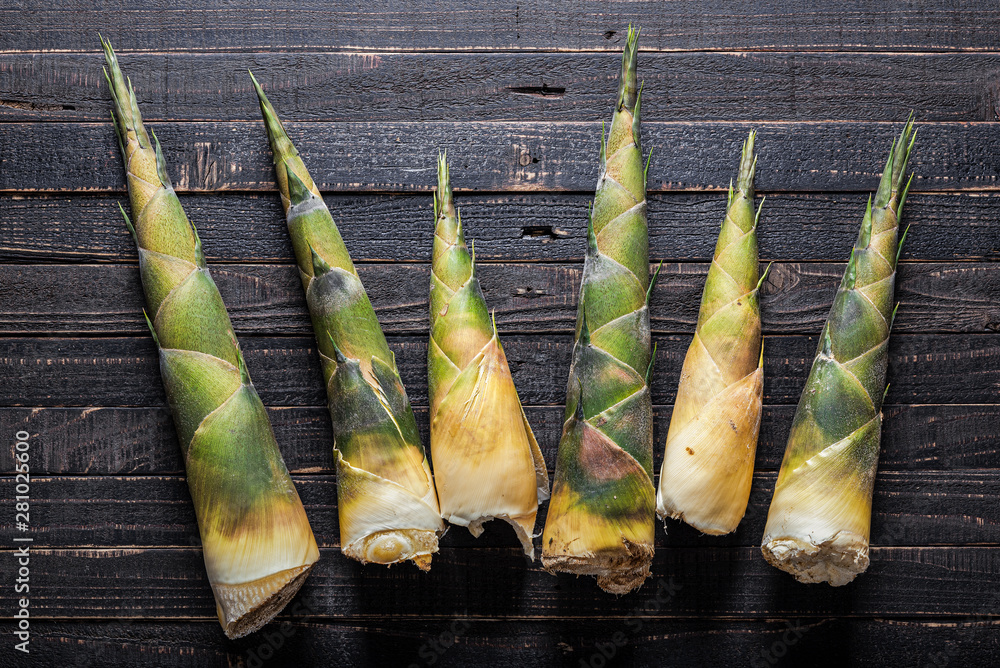 Fotografie Bamboo shoot on wood background