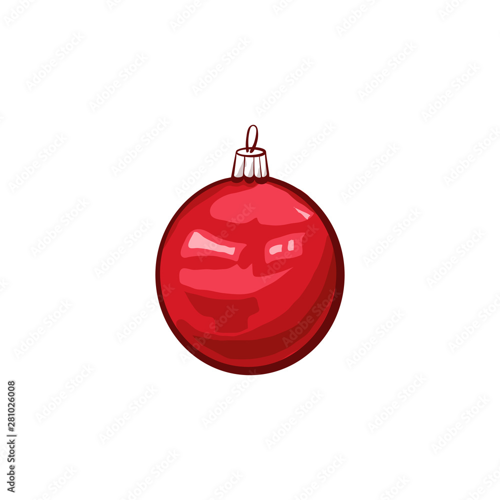 Christmas or New Year toy isolated vector illustration. Freehand red decor for winter holidays Christmas or New Year toy isolated vector illustration. Freehand red decor for winter holidays