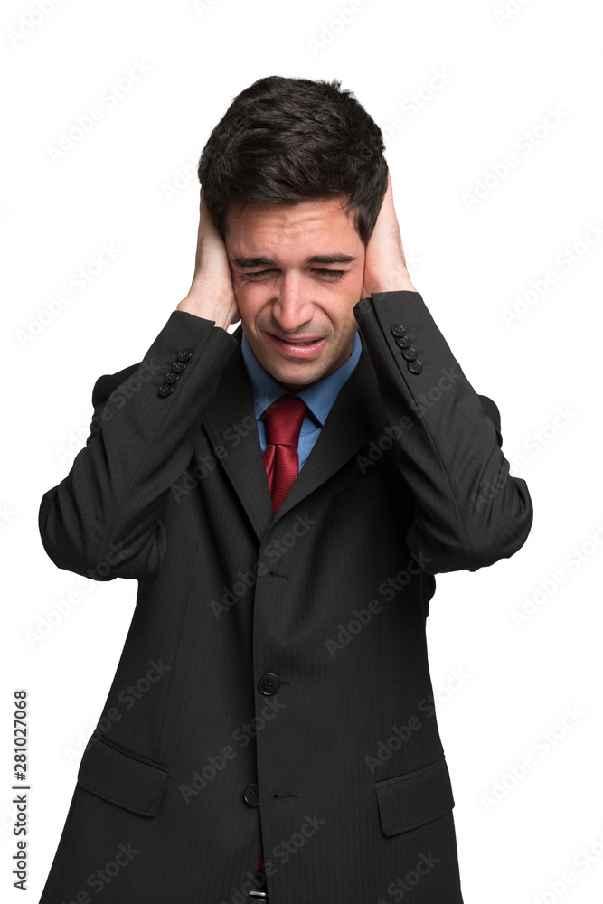 Man closing his ears Man closing his ears