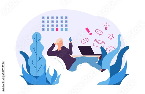 Procrastination vector concept. Man postpones work for later. Office procrastination employee, workplace pastime illustration photo