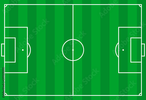 Frontal view of soccer or european football field. Geometric and flat.