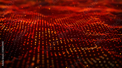 Cybernetic futuristic background. Big data visualization. Technological 3D landscape. Abstract grid illustration. 3D rendering. Artificial intelligence.