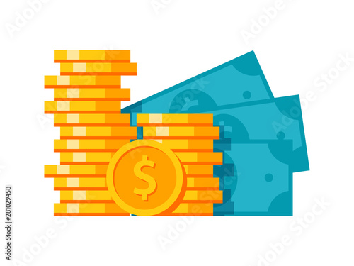 Money stylish modern illustration with coins and banknotes photo