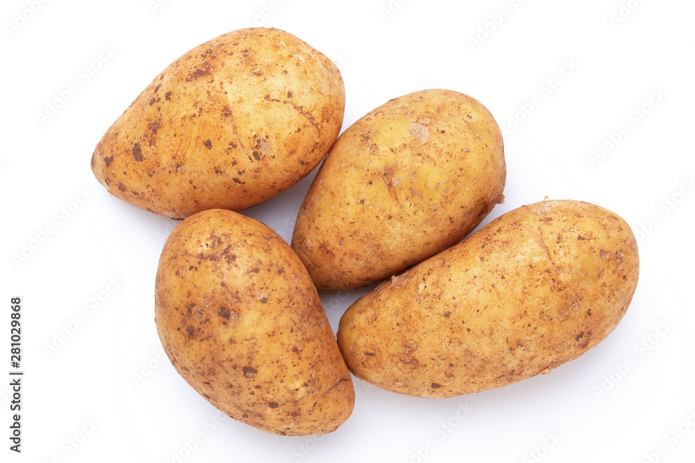 Potatoes isolated on white background. Flat lay. Top view. Potatoes isolated on white background. Flat lay. Top view.