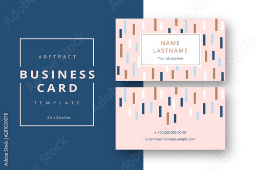 Trendy minimal abstract business card template. Modern corporate stationery id layout with geometric pattern. Vector fashion background design with information sample name text.