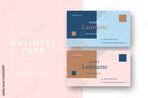 Trendy minimal abstract business card template. Modern corporate stationery id layout with geometric pattern. Vector fashion background design with information sample name text.