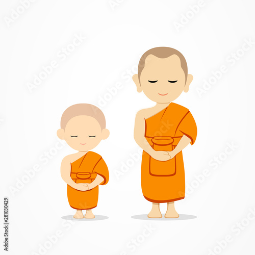 Thai monks and thai novice stand up vector, isolated on white background, illustration