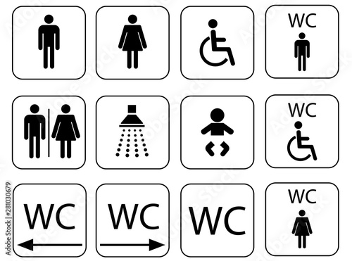 wc sign icons , toilet and restroom symbol set  -