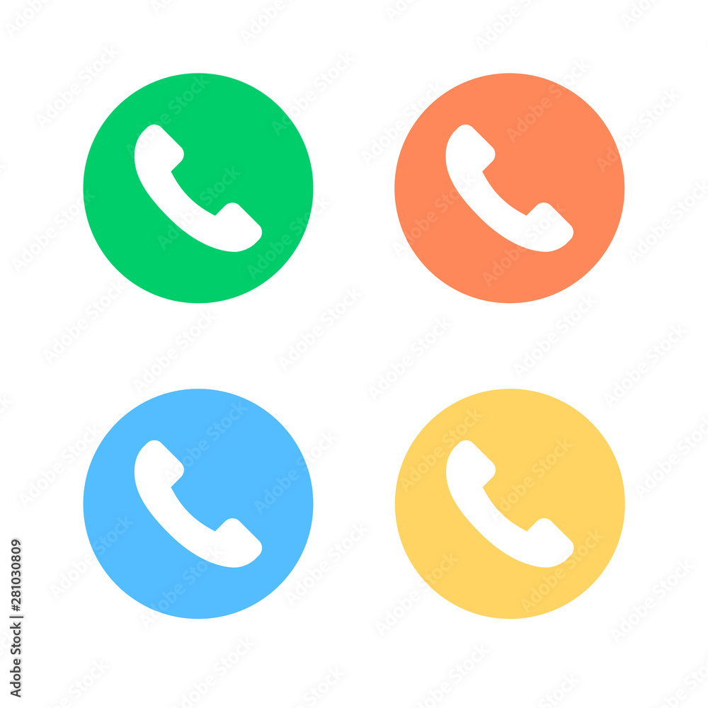 Four icons with a different colored phone are depicted on a white background. Four icons with a different colored phone are depicted on a white background.