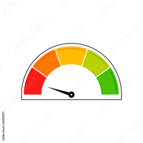 Speedometer icon. Info-graphic. Left position. White background.
