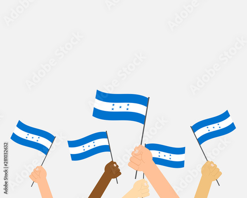 Vector illustration hands holding Honduras flags on white background