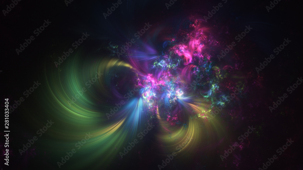 Abstract blurred rainbow shapes. Fantasy light background. Digital fractal art. 3d rendering.