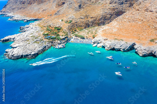 Marmara beach at the end of Aradena gorge and coastline alongside e4 trail at south-west coast of Crete island  Greece