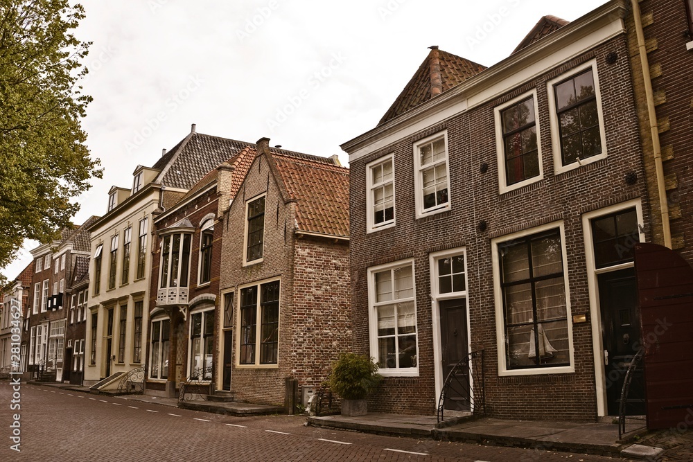 Naklejka premium Typical strret in the old town ZIERIKZEE on Zeeland / Netherlands