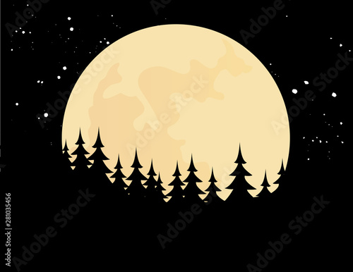 Vector illustration of a modern nature with the moon © nezezon