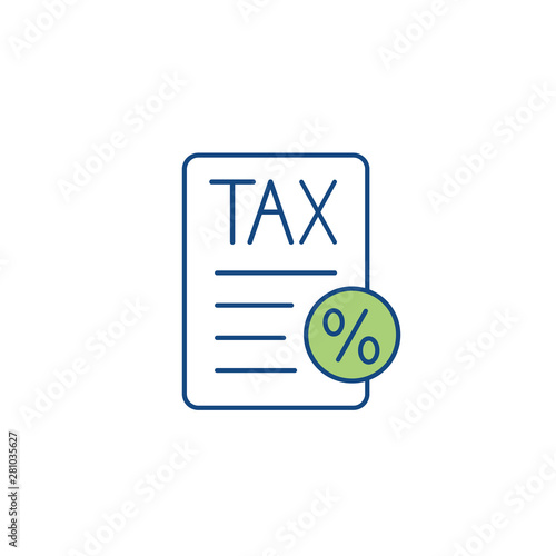 Tax concept with percentage paid, icon and income idea. Flat vector outline illustration.