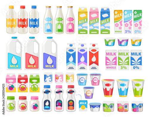 Milk products icons set.