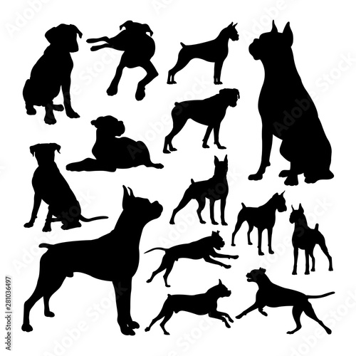 Boxer dog animal silhouettes. Good use for symbol, logo,  web icon, mascot, sign, or any design you want.