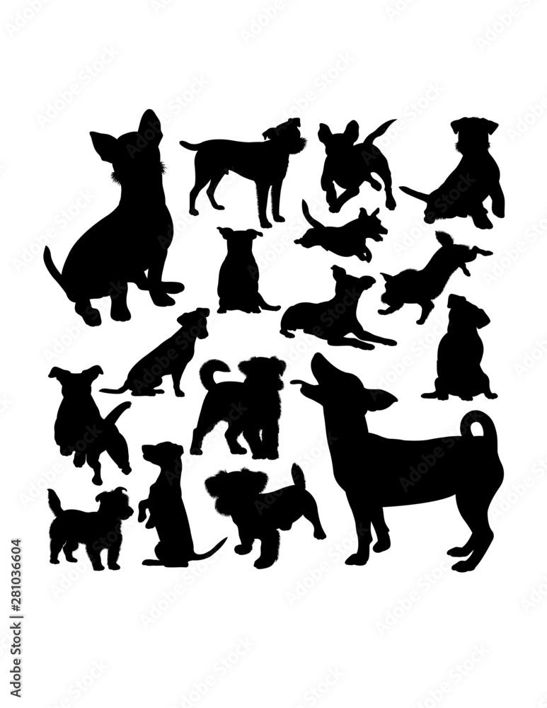 Jack russell dog animal silhouettes. Good use for symbol, logo,  web icon, mascot, sign, or any design you want. - obrazy, fototapety, plakaty 