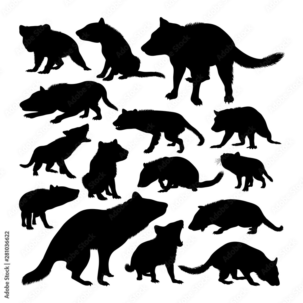 Tasmanian devil animal silhouettes. Good use for symbol, logo,  web icon, mascot, sign, or any design you want.