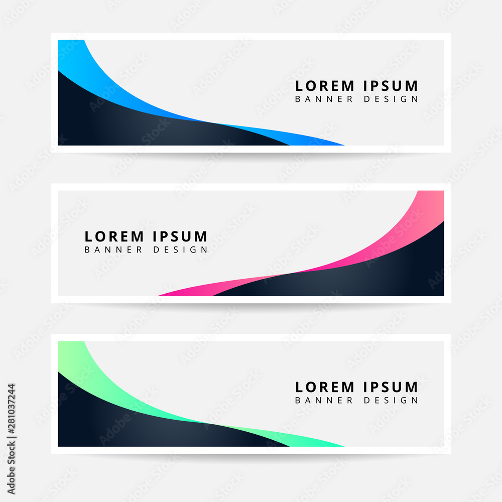 Naklejka premium Collection Geometric Horizontal Business Banner set vector template. Clean wavy abstract background layout for website design. EPS10 VECTOR.