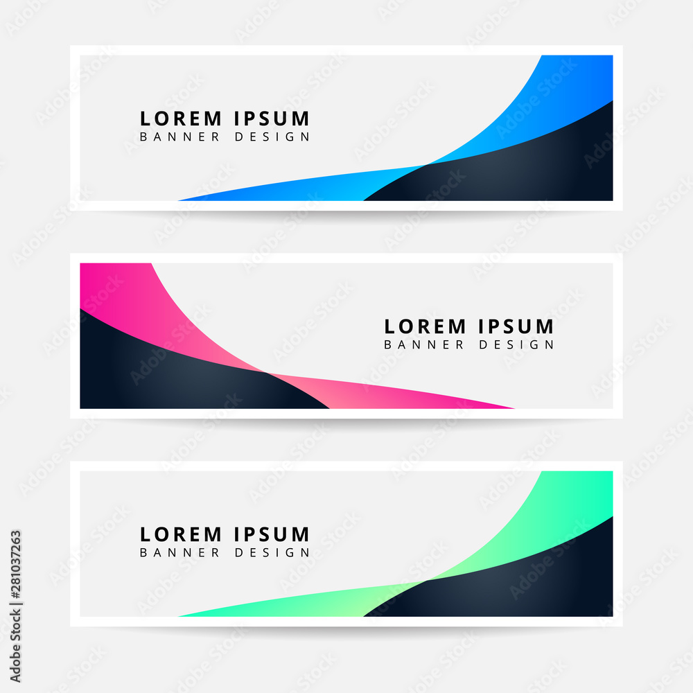 Naklejka premium Collection Geometric Horizontal Business Banner set vector template. Clean wavy abstract background layout for website design. EPS10 VECTOR.