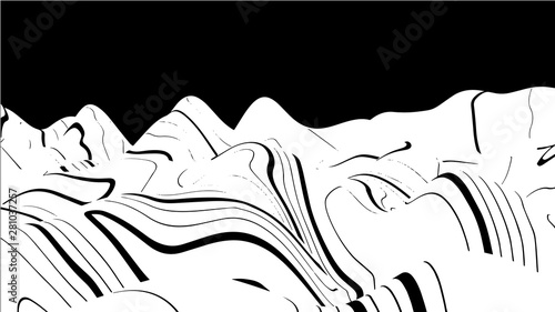 Topographic map wave. Horizontal lines stripes pattern or background with wavy distortion effect. Art design contour background. Grid map. Vector illustration.