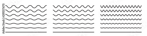 Wave line and wavy zigzag pattern lines. Vector black underlines, smooth end squiggly horizontal curvy squiggles