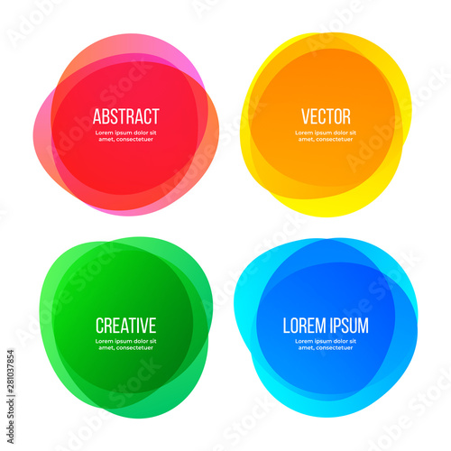 Round shape banners, abstract color graphic design elements. Vector watercolor brush gradient color frames, modern minimal creative backgrounds