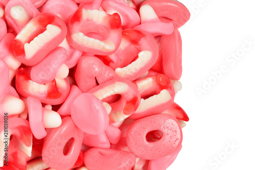 Assorted gummy candies. Top view. Jelly sweets.