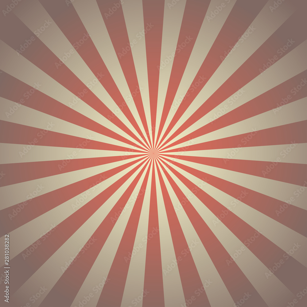 Sunlight retro faded background. Pale red and beige color burst background.