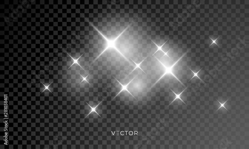 Star light shine, vector glow sparks with lens flare effect. Isolated starlight and shiny star rays on transparent background