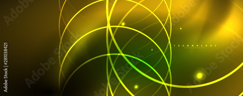 Shiny neon lines template - northern lights glowing blur lines. Futuristic style glow neon 80s disco club or night party techno template