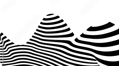 Optical illusion wave. Abstract 3d black and white illusions. Horizontal lines stripes pattern or background with wavy distortion effect. Vector illustration.