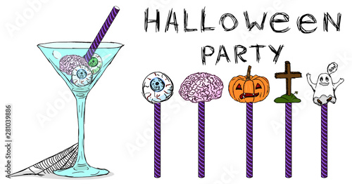halloween party funny vector elements set
