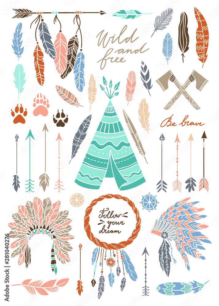 Bohemian vector illustrations on white background. Ethnic elements and ...