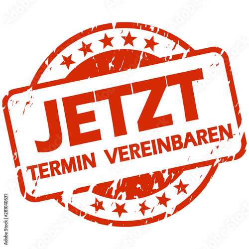 red stamp with Banner arrange meeting now (in german)
